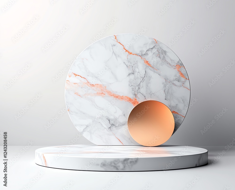 Poster a modern marble display showcasing elegant circles with soft hues, perfect for product photography o