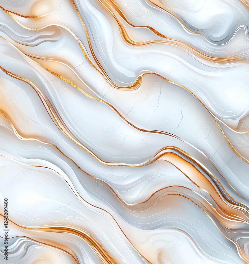 Poster a smooth and elegant wavy pattern featuring soft white and gold hues. this abstract design is perfec