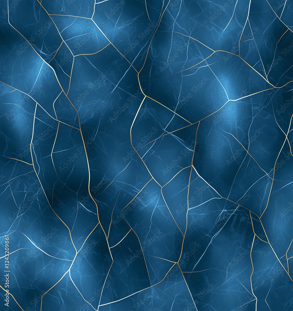 Poster a striking abstract background featuring a deep blue texture with intricate gold veins creating an e