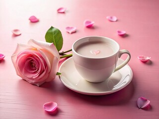 Romantic Valentine's Day Double Exposure: Pink Rose & Milk Tea