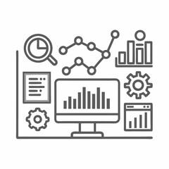 Data analysis in modern technology with graphs, charts, and computer for informed decision-making