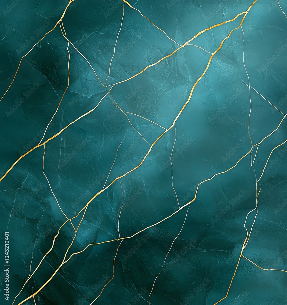 Poster a stunning abstract background featuring deep teal hues intertwined with delicate golden veins, crea