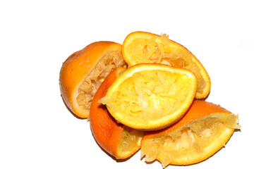 Squeezed Crushed Orange Skin on White Background
