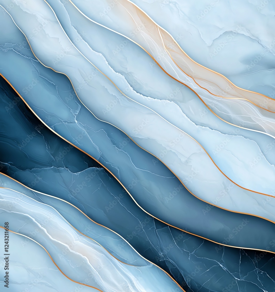 Aufkleber a stunning abstract design featuring flowing blue waves and elegant golden lines, creating a tranqui