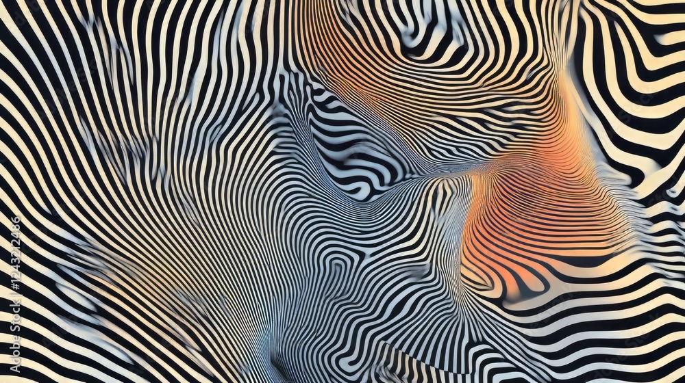 Poster abstract 3d rendering of an array of stripes in different shades and sizes. there's a subtle gradien