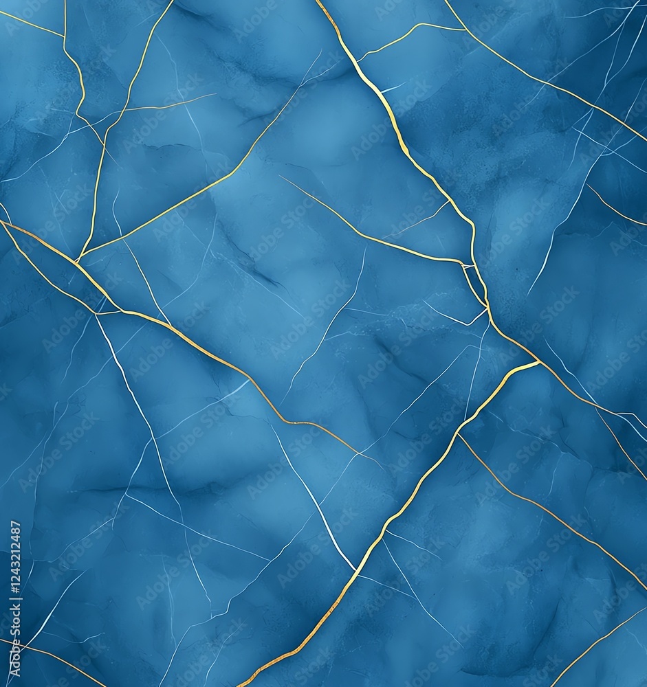 Poster a stunning blue abstract background featuring delicate, golden veins that intertwine across the surf