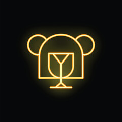 Glowing neon sign of a fragile symbol inside the head of a bear, ideal for concepts of caution, care, and protection