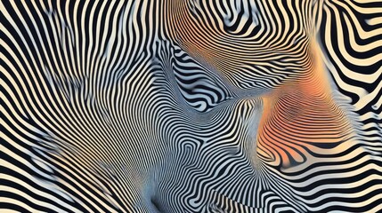 Abstract 3D rendering of an array of stripes in different shades and sizes. There's a subtle gradient from light orange at one end to dark blue on the other, giving it a sense of movement. 