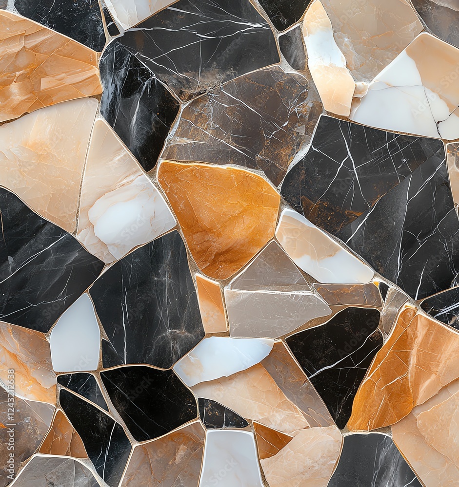 Poster a stunning close-up of a textured mosaic surface showcasing an array of stone fragments in harmoniou