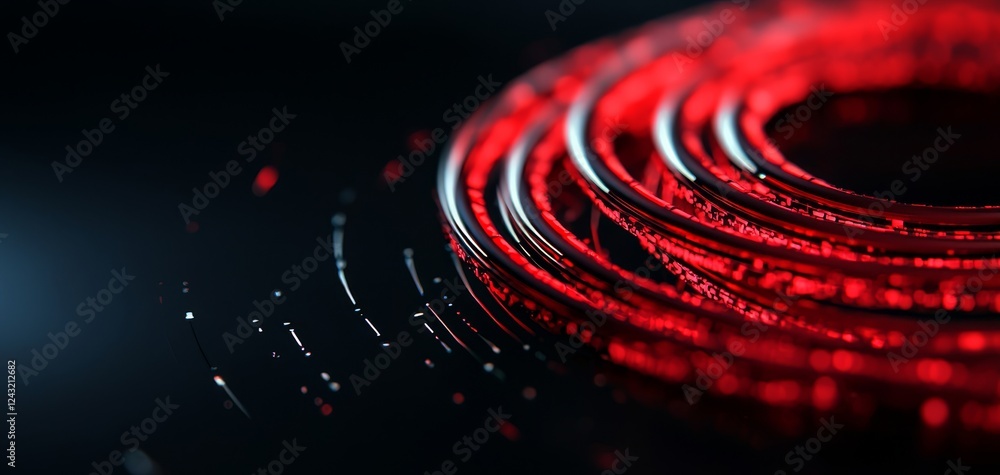 Poster a close-up image showcasing swirling red lines against a dark background, creating a dynamic and abs