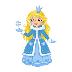 Cute girl in a cartoon style on a white background. Vector illustration with a princess in a beautiful dress.