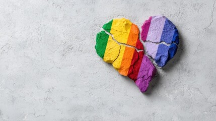 Broken rainbow heart on gray background, LGBTQ+ concept