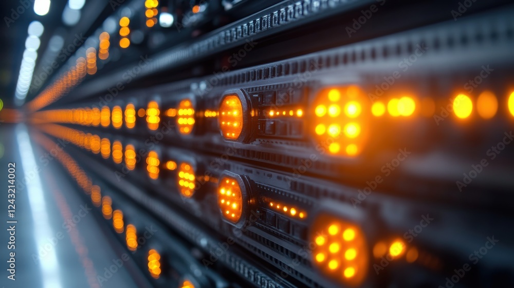 Aufkleber close-up of illuminated server racks in a data center showcasing technology and connectivity