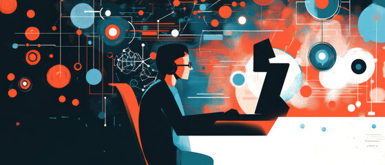 Obraz premium Data scientist coding with machine learning algorithms, using technology and data visualization. scene conveys sense of innovation and analytical thinking