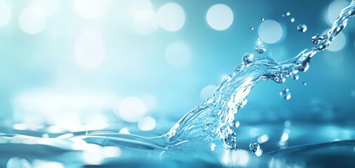 A serene blue background features splashing water, creating a calming effect with soft bokeh highlights.