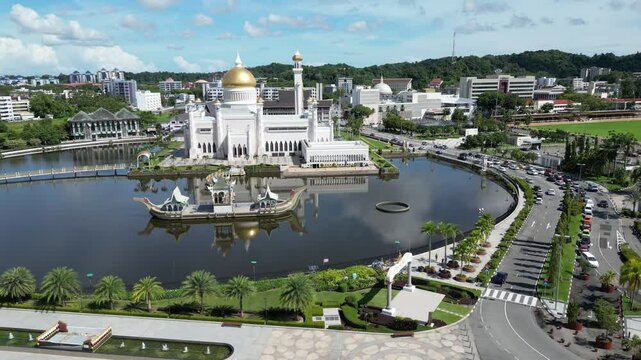 Sultan Omar Ali Seyfeddin Mosque Aerial View. Bandar Seri Begawan, the capital of Brunei Darussalam. Borneo. Southeast Asia