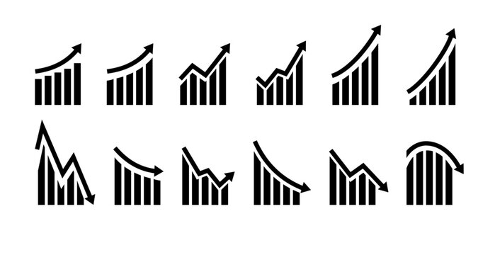 Growth vector icon. Graph or diagram with arrow going up and down. Vector