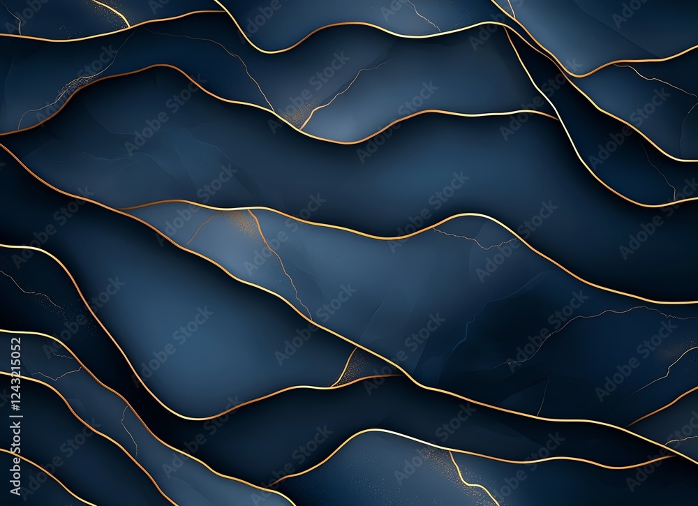 Poster abstract illustration featuring flowing lines and waves in deep blue tones. the intricate patterns c