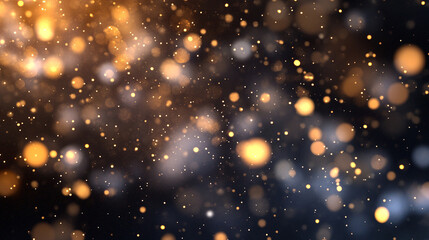 Soft-focus golden bokeh lights twinkling against a dark background, creating a dreamy and festive atmosphere ideal for holiday or celebration themes