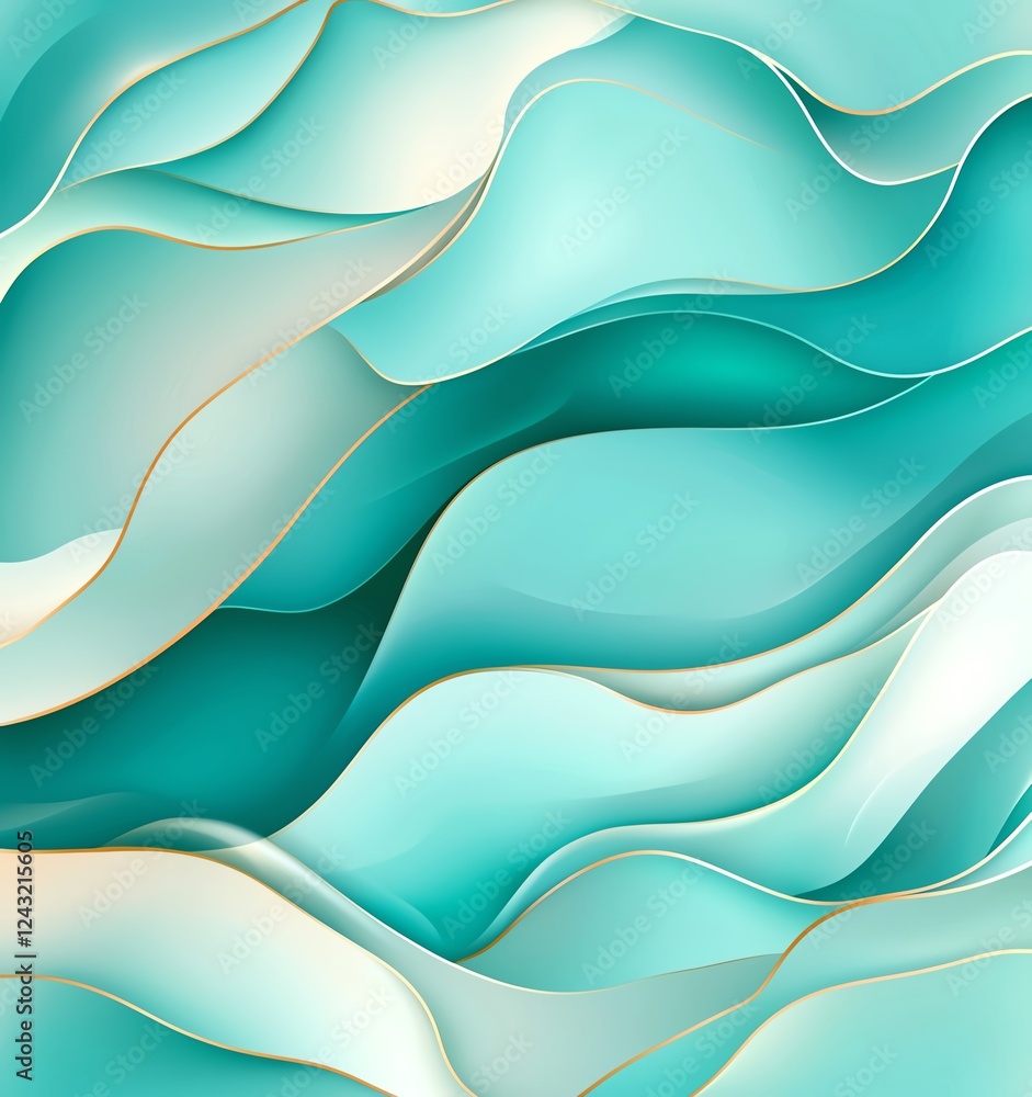 Poster An abstract background featuring flowing turquoise waves, blending seamlessly with soft gradients for a tranquil and modern visual experience, perfect for various design projects.