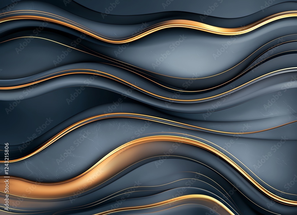 Aufkleber an abstract background featuring smooth, flowing lines in shades of blue and gold, creating a modern