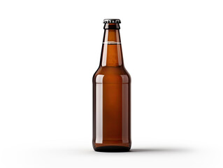 Amber glass beer bottle on white background