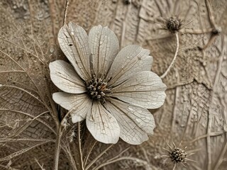 Naklejka premium A close-up of a dried flower, showcasing its intricate textures and faded petals.