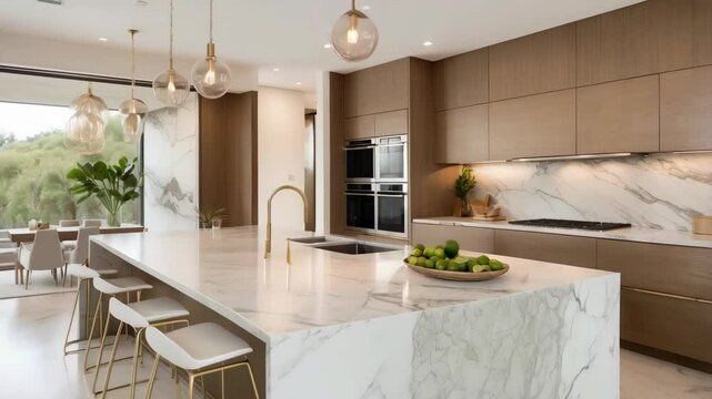 A modern kitchen with a sleek and elegant design, emphasizing its modern and luxurious appeal