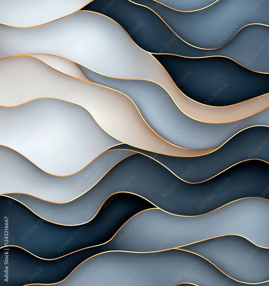 Poster an abstract composition featuring smooth, flowing waves of various shades. the interlacing curves cr