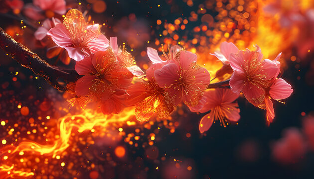 Cherry Blossoms with Fire Sparkles