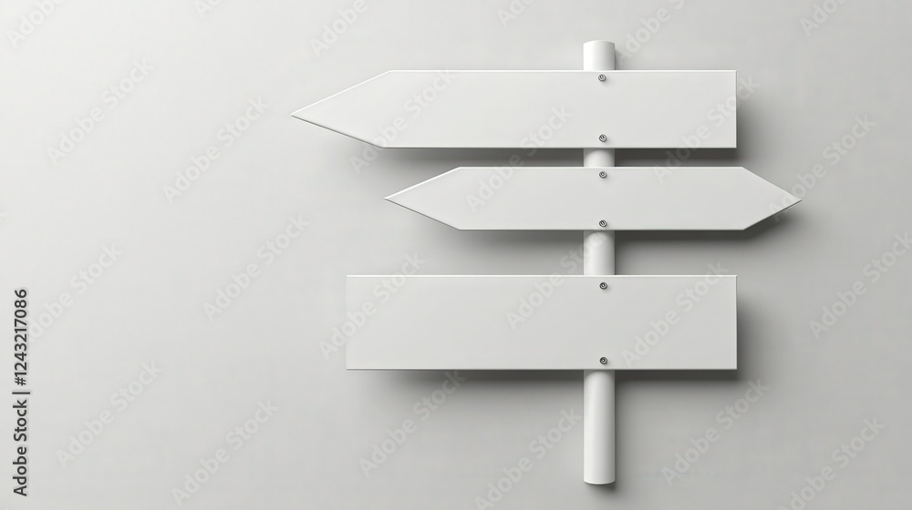 Poster blank directional signboard with three arrow heads indicating possible directions on a clean backgro