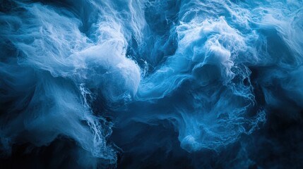 Mysterious Blue Waves: Soft, Ethereal Clouds Swirling in Deep Ocean Tones, Creating a Calm and Dreamy Atmosphere