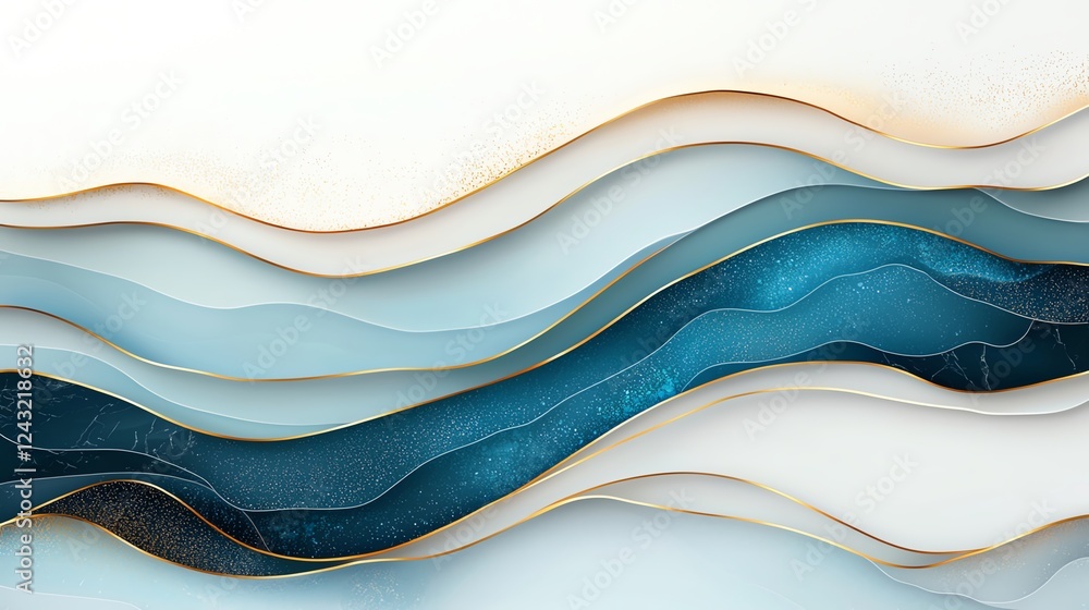 Poster an abstract representation of flowing lines in soft blue and cream tones, creating a serene aestheti