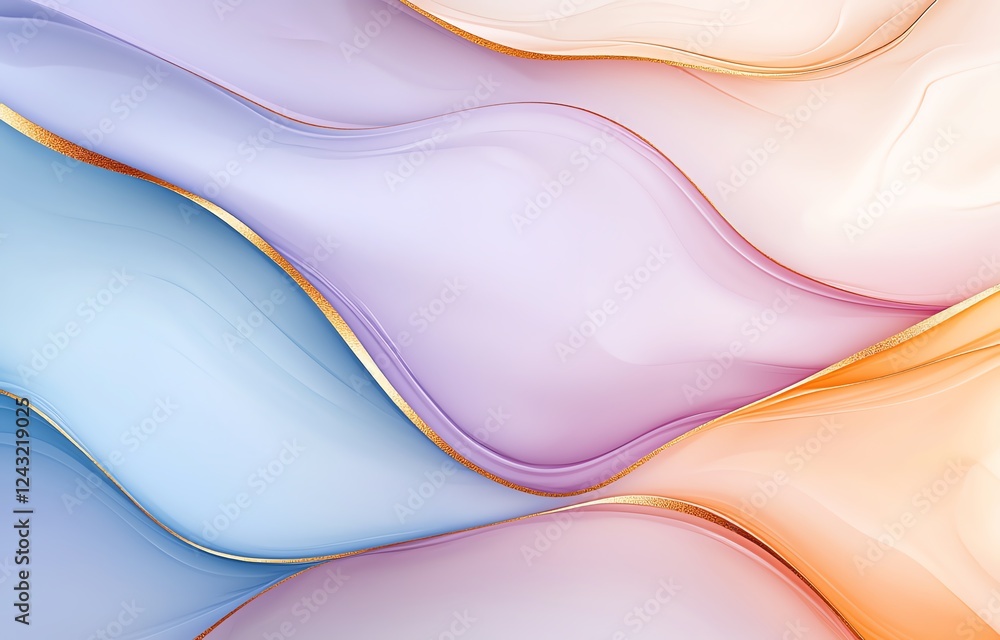 Poster an abstract wave pattern in soft pastel colors, blending smoothly to create a tranquil and serene at