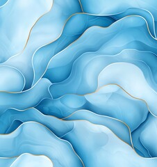 Fototapeta premium An abstract wave pattern in soothing shades of blue, blending seamlessly with elegant gold outlines, creating a tranquil and modern aesthetic for various design projects.