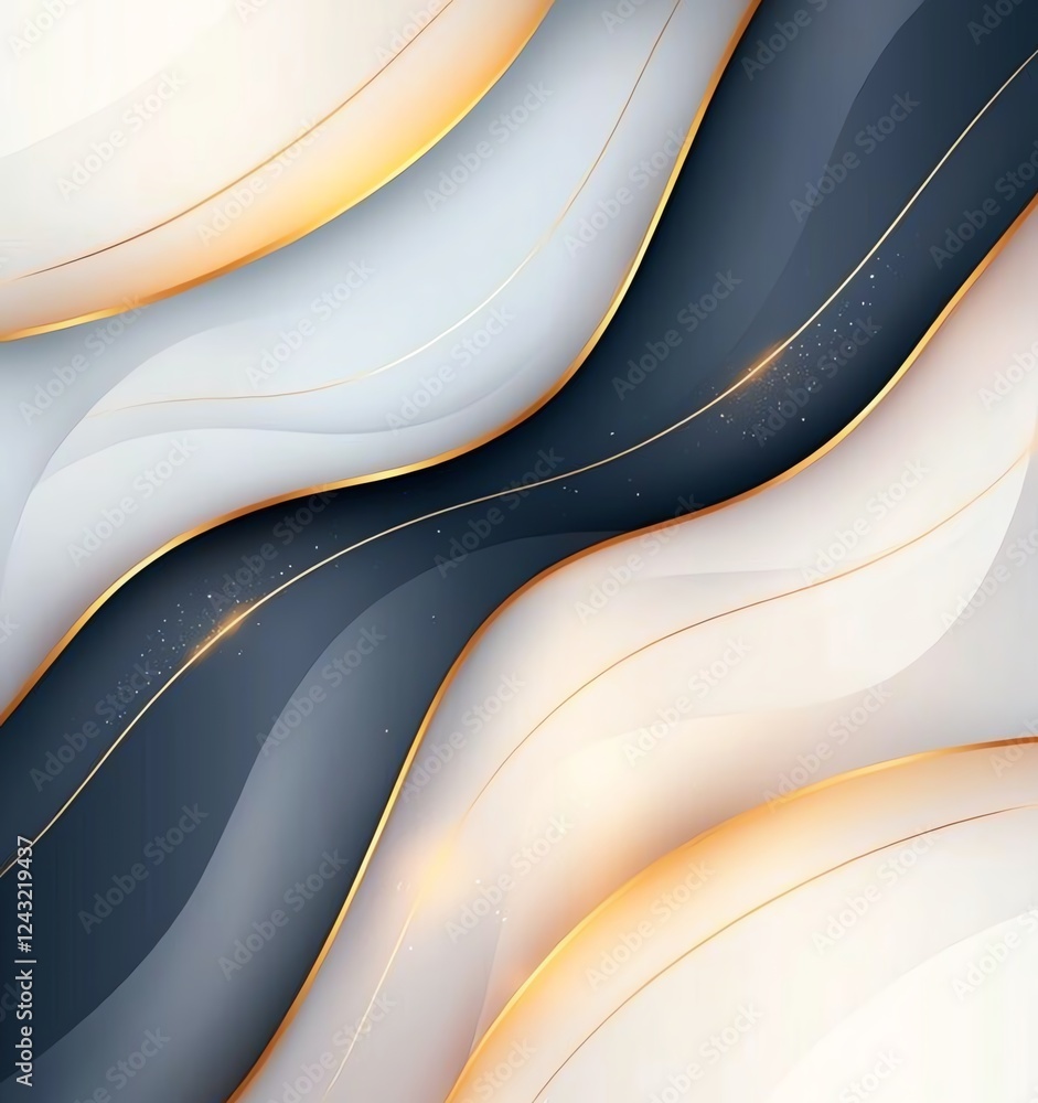 Poster an elegant abstract background featuring smooth flowing curves in contrasting shades of gray and gol