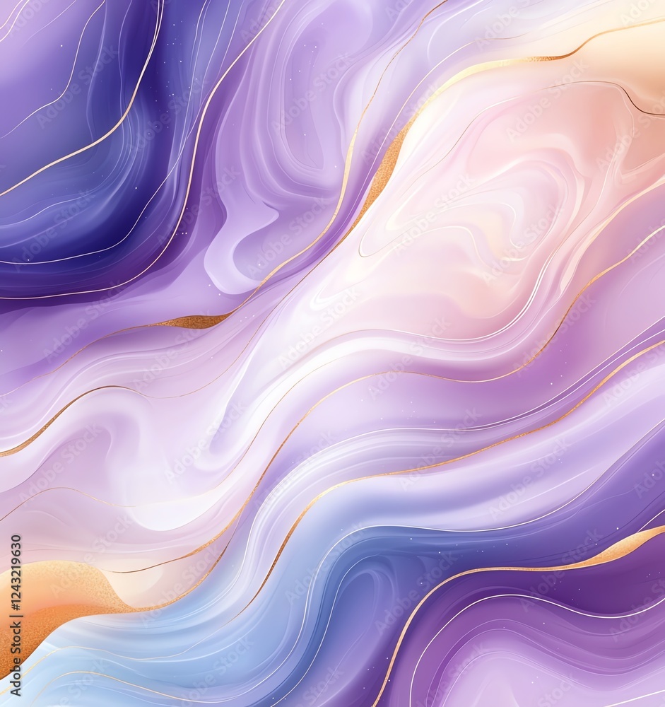 Poster an elegant abstract background featuring soft waves of purple and peach hues, perfect for creating a