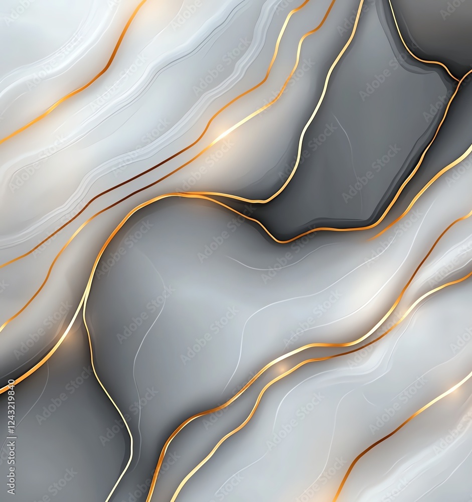 Poster an elegant abstract design featuring smooth gray waves intertwined with golden lines, perfect for ba