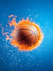 Fototapeta premium Flaming Basketball in Motion Representing Power Speed and Explosive Performance in Competitive Basketball Action Scenes