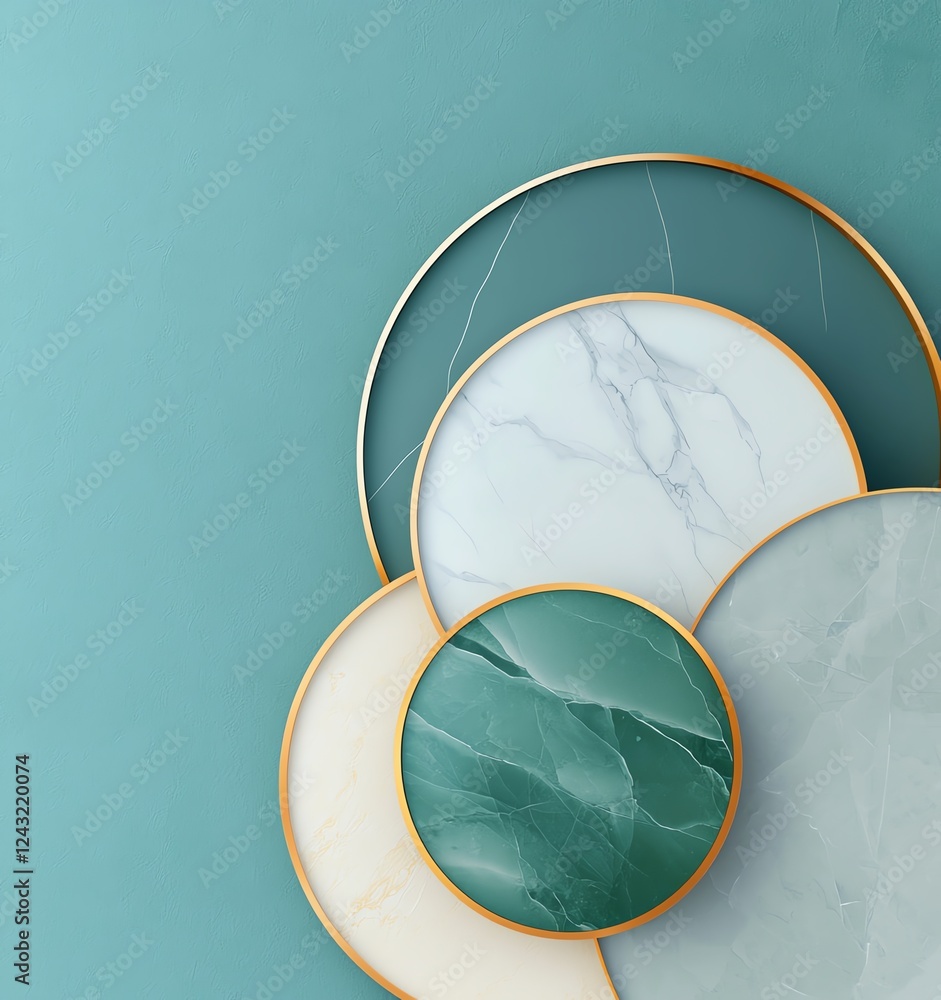 Aufkleber an elegant design featuring overlapping circular marble patterns in green and white, framed by gold 