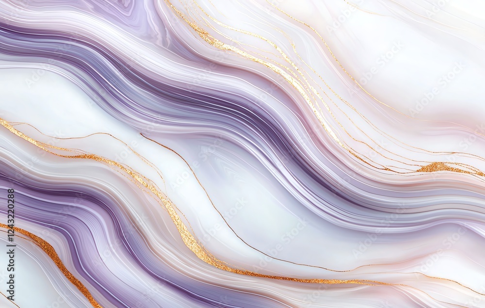 Poster beautiful abstract marble texture with lavender and gold accents. smooth flowing lines create an ele