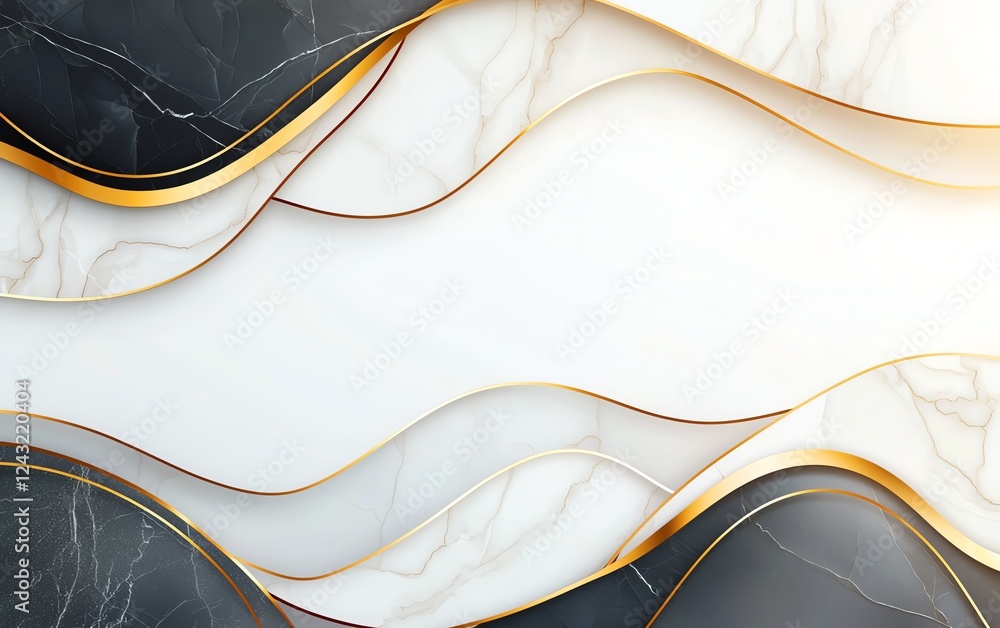 Aufkleber black and white marble intertwined with golden elements abstract background featuring smooth curves,