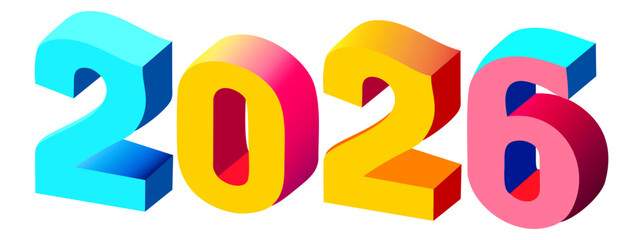 2026. Vibrant vector lettering. Happy New Year 2026