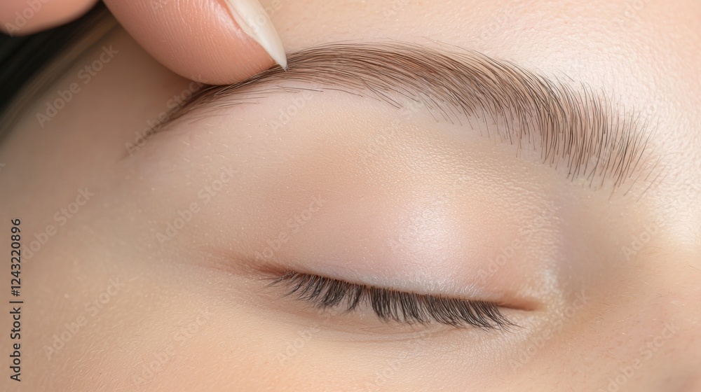 Poster a detailed and professional close-up of an eyebrow threading procedure