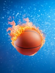 Fototapeta premium Fiery Basketball in Dynamic Flight Capturing Raw Energy Athletic Power and Competitive Spirit of the Game
