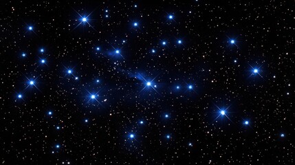 A starry night sky filled with bright blue stars and distant celestial objects.