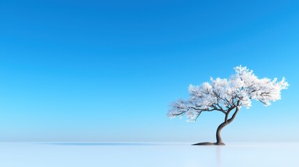 Pixel Art Winter Landscape: Solitary Snow Covered Tree Against a Blue Sky