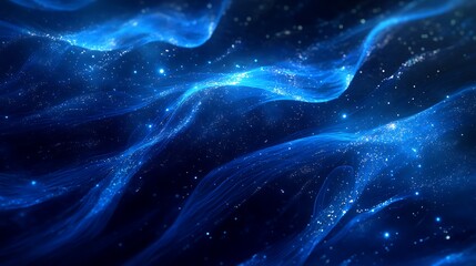  Abstract Flowing Blue Energy Waves with Glowing Particles and Futuristic Motion