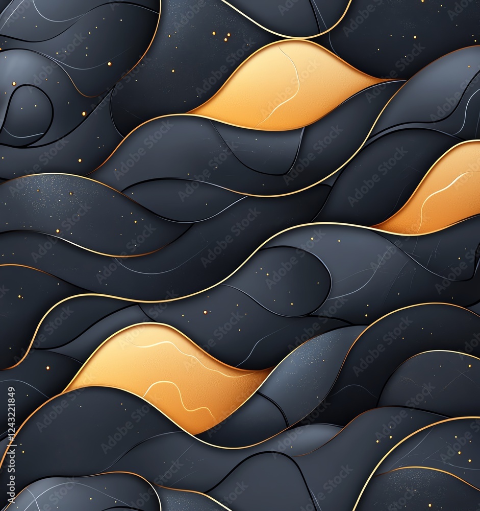 Aufkleber abstract background features smooth, flowing shapes in black and orange, creating a dynamic and mode