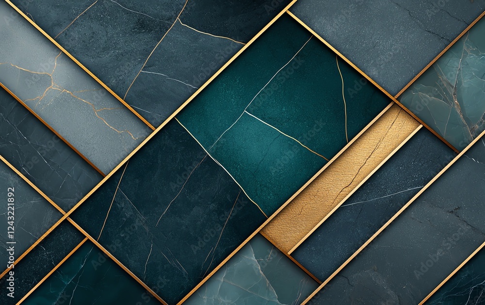 Poster marble abstract background showcases a blend of blue and gold tones, featuring a modern design with 
